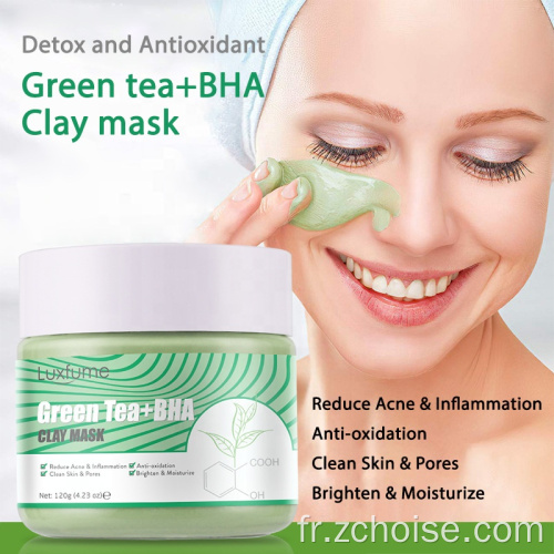 masque de boue d&#39;argile pour le visage anti-acné au thé vert